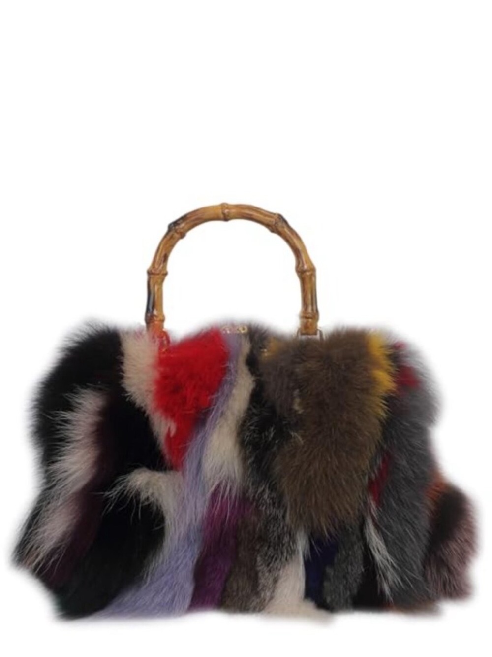 Real Fox Fur Shoulder Bag - Vintage Kisslock Bamboo Handle Purse Women's